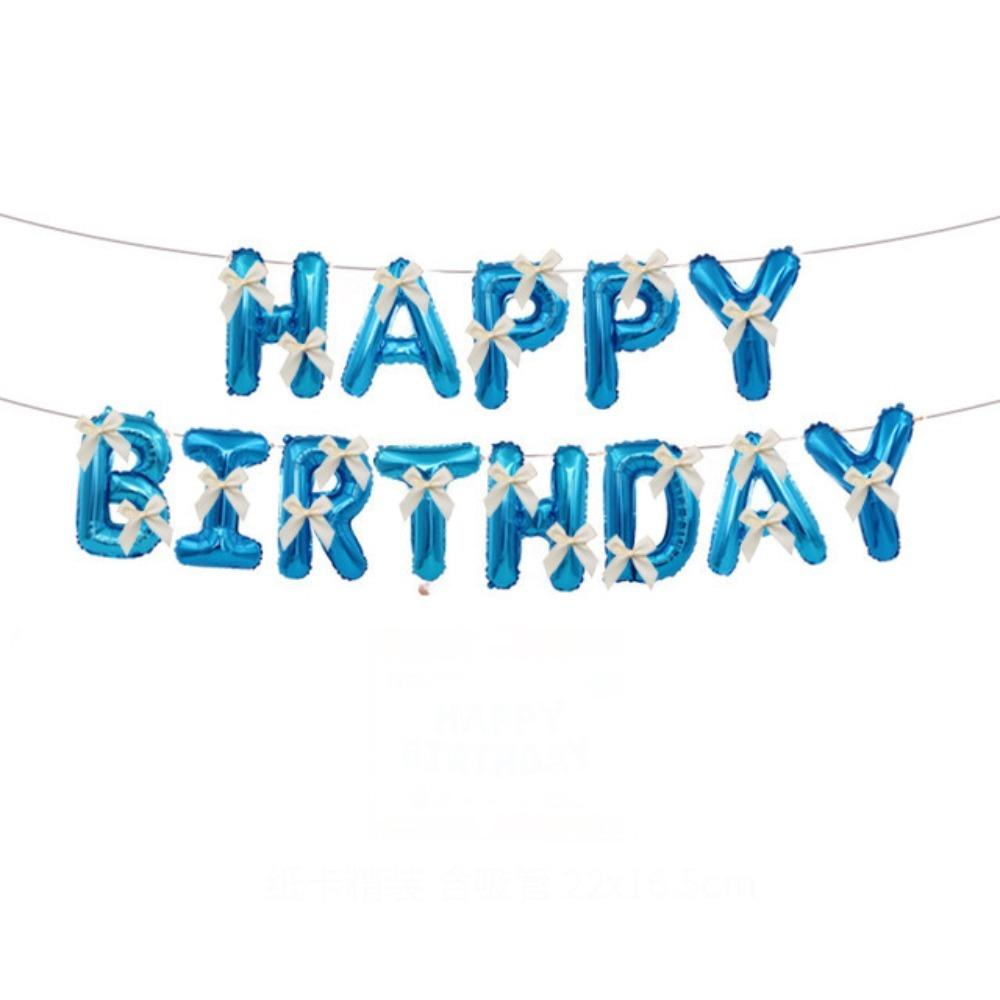Balloon Set Happy Birthday Balloons Bow Ribbon Happy Birthday Letter Aluminum Foil Balloons  Party
