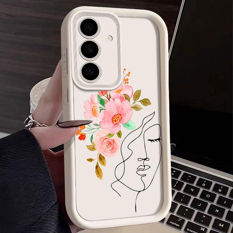 Цветочный Жесткий Девушка Линия Чехол Для Телефона Для Samsung S26 S25 S24 S23 S21 S20 Ultra Funda Для Galaxy S25 S24 FE S26 Plus Силиконовая Крышка