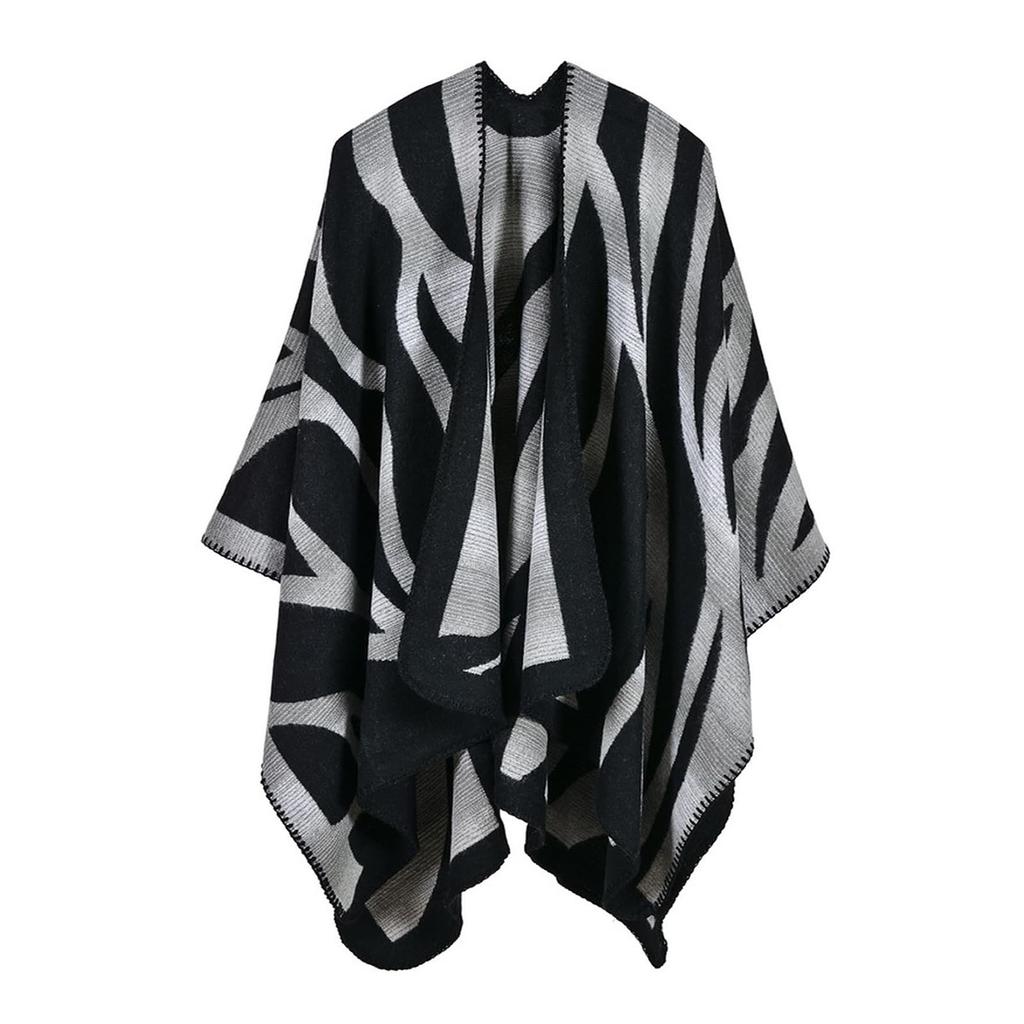 Women Winter Warm Oversized Printing Blanket Cape Wraps Shawl Cardigans