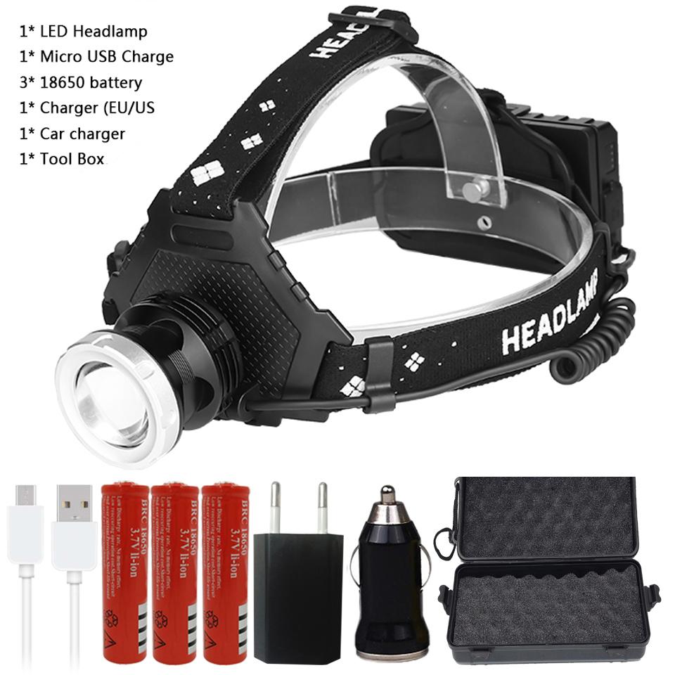Супер яркий XHP90.2 USB перезаряжаемый светодиодный налобный фонарь XHP70.2 Самая мощная фара для рыбалки, кемпинга, ZOOM, фонарик с аккумулятором 3*18650
