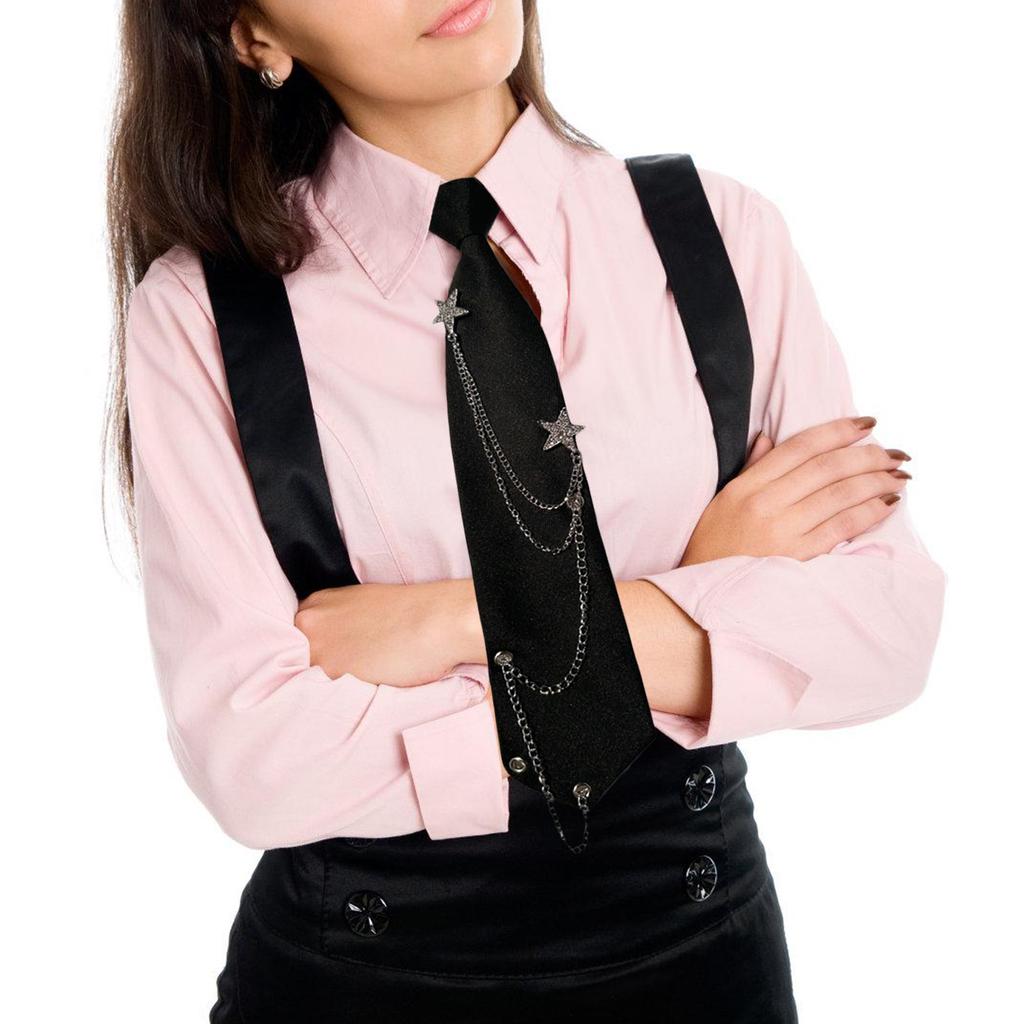 Japanese Punk Necktie Star Chain Neck Tie Student Uniform Adjustable Pre Tied Neck Tie Shirt Collar Neckwear for Women