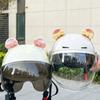 2Pcs Cute Motorcycle Helmet Bear‘s ’Ears with Bow Motocross Electric Bike Helmet and Car Steering Wheel Decroation Accessories Driving Styling