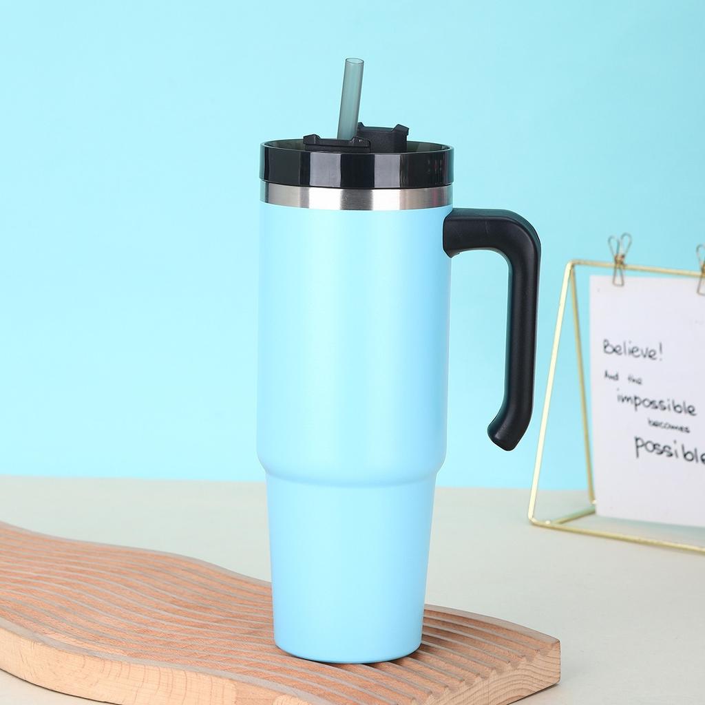 30 унций соломенная термокружка из нержавеющей стали 304 с ручкой, большая емкость, термоизолированная, двухслойная вакуумная кофейная чашка