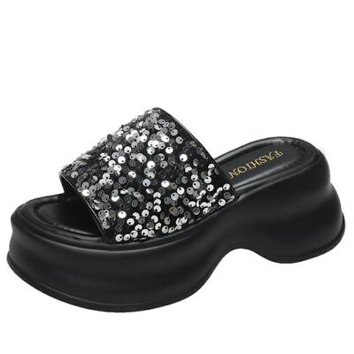 Модные 7 см шикарные туфли на танкетке с платформой, женские новые летние туфли для улицы, дышащие шлепанцы, пляжные кожаные шлепанцы, массивные сандалии