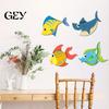 Hand-painted Marine Art 4 Pcs Wood Fish Nautical Wall Decor, Ocean Shark Rustic Colorful Ornament Hanging Beach Cartoon Coastal for Living Room,