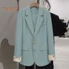 Женский повседневный пиджак, офисный женский пригородный костюм, куртка с воротником с лацканами, свободный крой, модное повседневное пальто на весну и осень