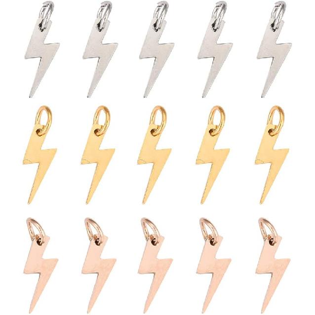 Airssory 12 шт. 3-цветные подвески из нержавеющей стали в виде молний, небесная погодная коллекция, мини-подвески-шармы с громом, ассортимент для ювелирных изделий