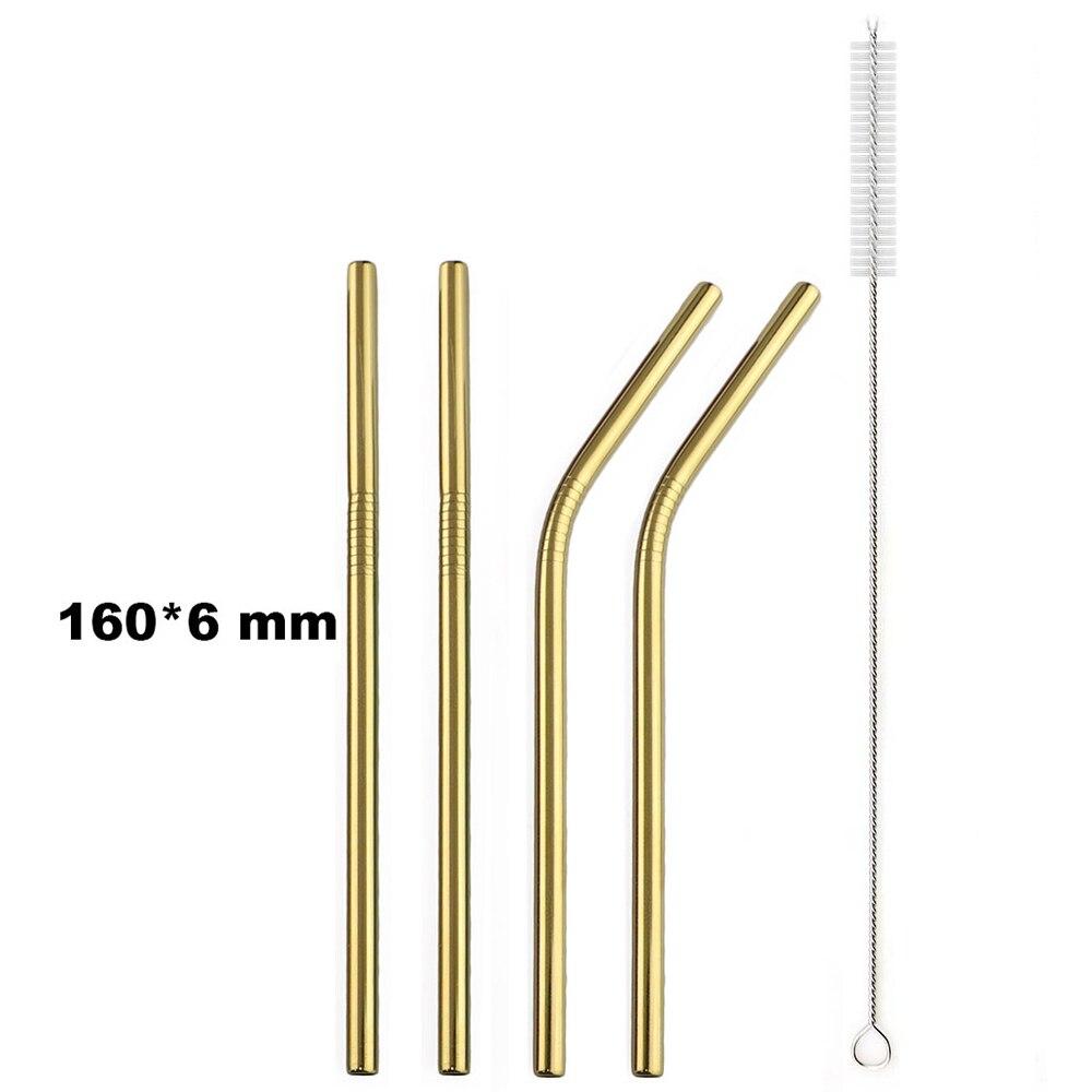 Металлическая золотая соломинка, 4 шт., с щеткой для чистки посуды, соломинка из нержавеющей стали 304, многоразовые соломинки для питья