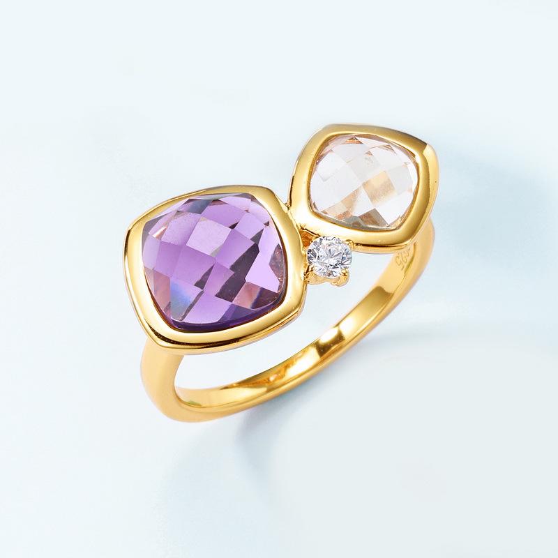 European-American Cross-border Zircon Ring: Women's S925 Sterling Silver, Two-Tone Candy Design, Light Luxury, Colored Zircon, Index Finger Ring