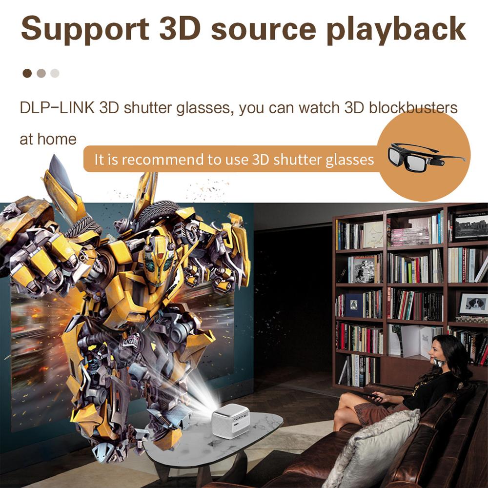 Портативный DLP 1080P 3D-проектор, WiFi Мини Портативный 1080P Домашний Кинотеатр Видеопроектор с Аккумулятором