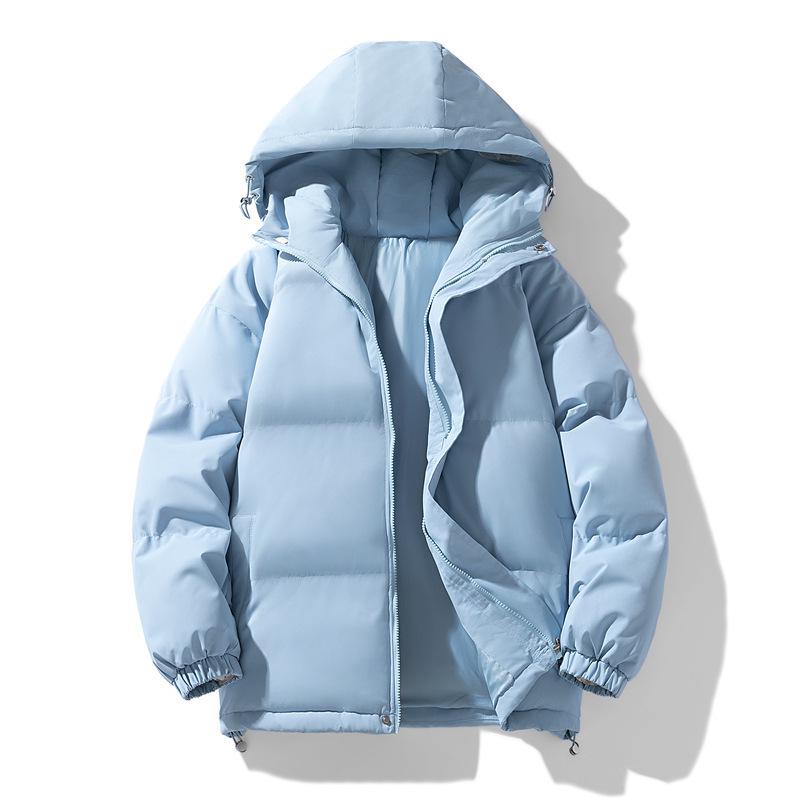 Men's Winter Cotton Jacket: Thickened, Loose, Trendy Stand-Up Collar Outerwear, Versatile Solid Color for Couples.