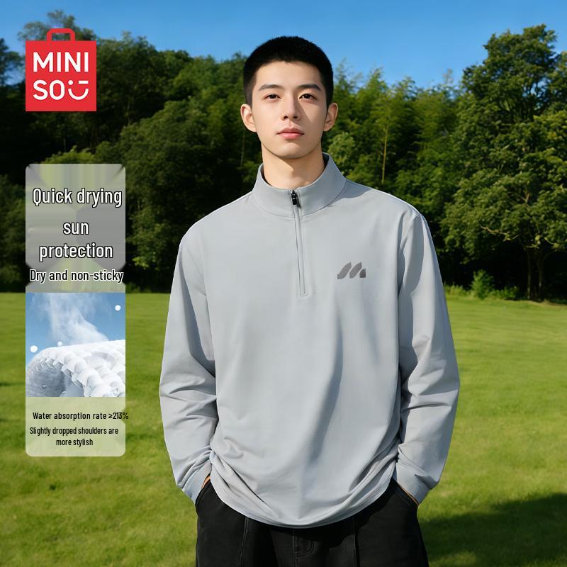 MINISO Men's Half-Zip Long Sleeve Quick-Dry Sun Protection Sports Training Top