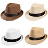 Fashion Men Straw Hat for Women Summer Trendy Beach Sun Hats Solid Color Fedoras Ribbon Casual Cowboy Jazz Cap Gangster Cap Male