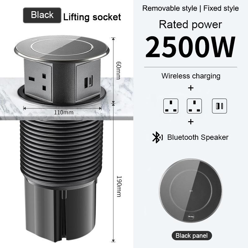 Высококачественная интеллектуальная подъемная электрическая универсальная беспроводная зарядная розетка ЕС, встроенная в кухонный стол, невидимая вилка питания