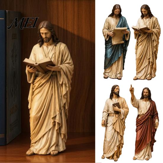 Spiritual Gifts for Easter Christmas Jesus Reading Book Resin Figurine, Small Religious Statue Bookshelf Mantel Prayer Baptism Communion Believers