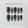 HANDMADE Cat's-eye Fake Nail Set With Glue Art Full of Diamonds White and Dark Niche Style Black False Nail