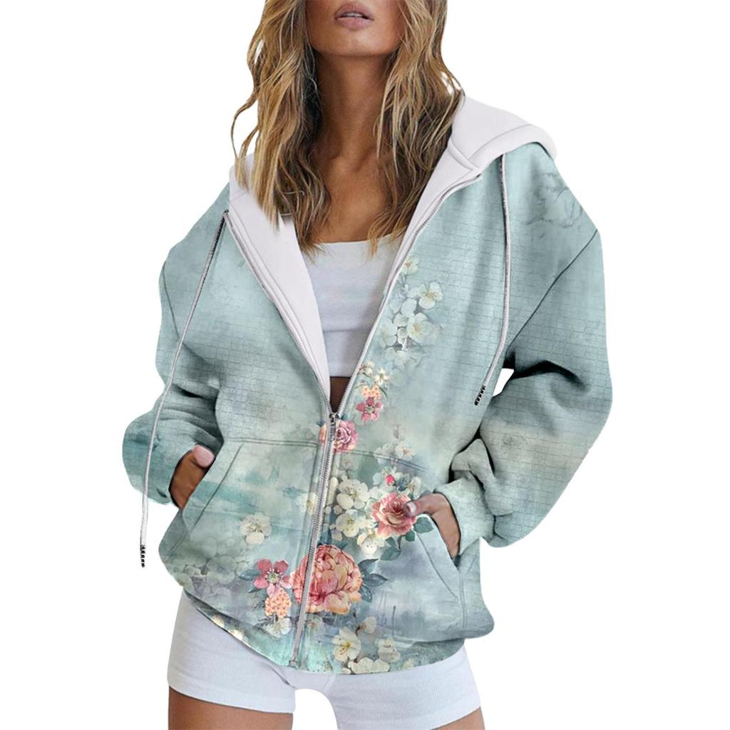 Зимняя толстовка с капюшоном с принтом, спортивная одежда, пальто для женщин, толстовки с капюшоном на молнии и 3D-карманом, осенняя женская одежда