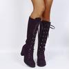 Foreign Trade Large Size Tall Tube But Knee Strap Polished Women's Boots Autumn and Winter New Square and European and American Style Women's Boots