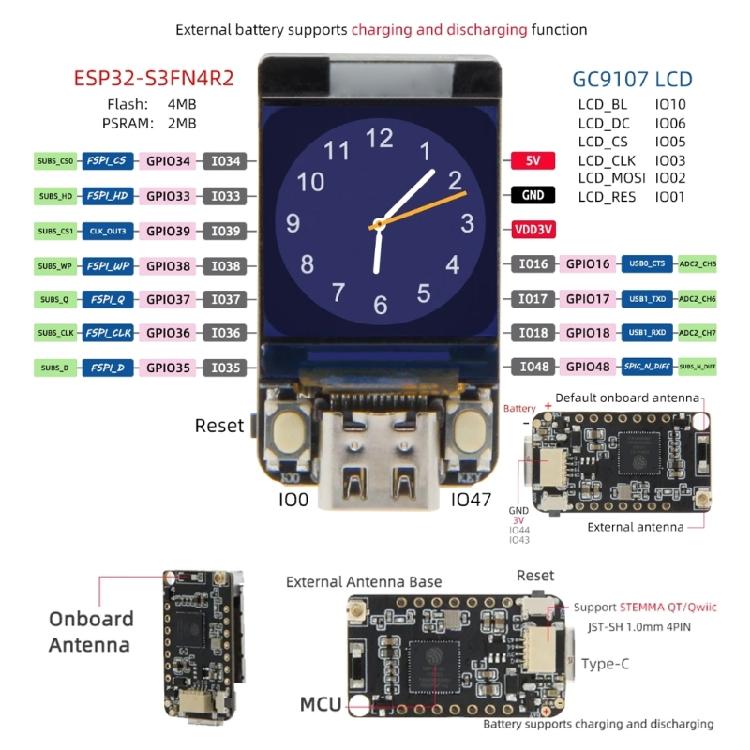 Универсальный LCD-модуль ESP32S3 с корпусом/без корпуса + штыревой разъем для DIY