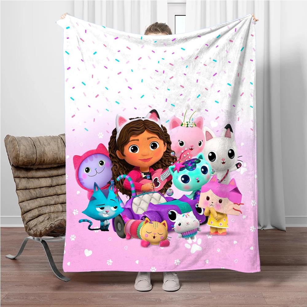 Cartoon G-Gabbys-Dollhouse Soft Flannel Blankets Keep Warm Throw Blanket Comfortable Blanket for Picnic Beds Sofa Home Bedroom
