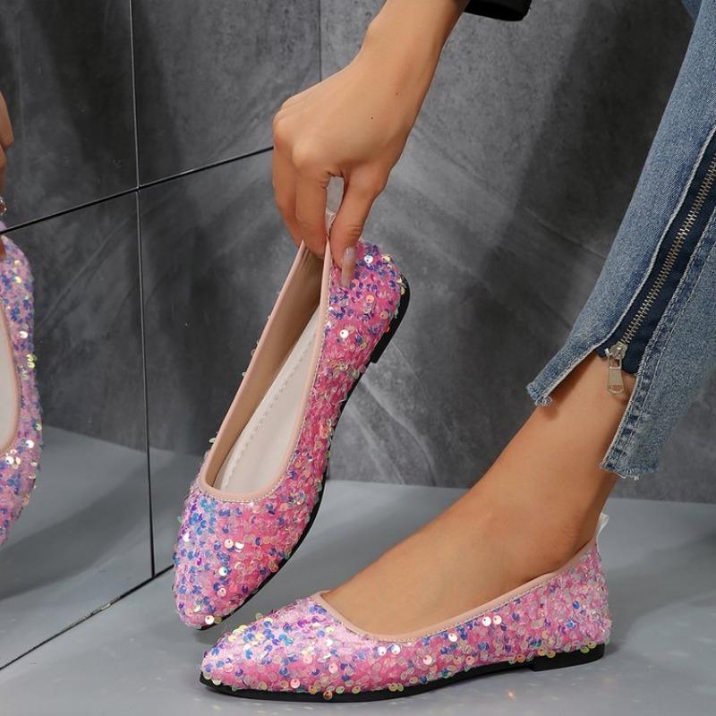 Розовые женские блестящие туфли на плоской подошве, нескользящая повседневная удобная весенняя новая модная женская обувь с острым носком, Zapatillas Mujer
