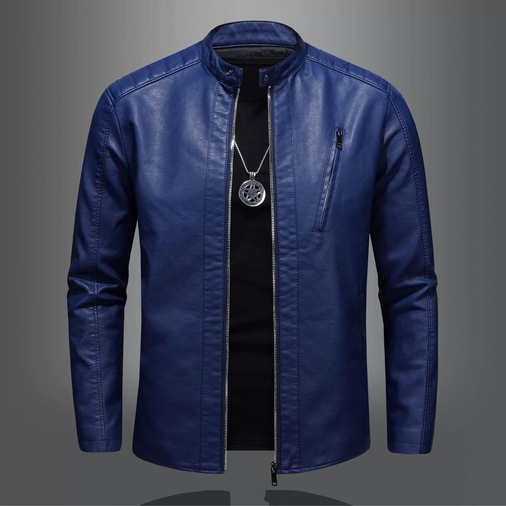 Autumn Plus Collar Leather Jacket for Men, Trendy Slim Fit Men's Casual Motorcycle Suit Leather Jacket