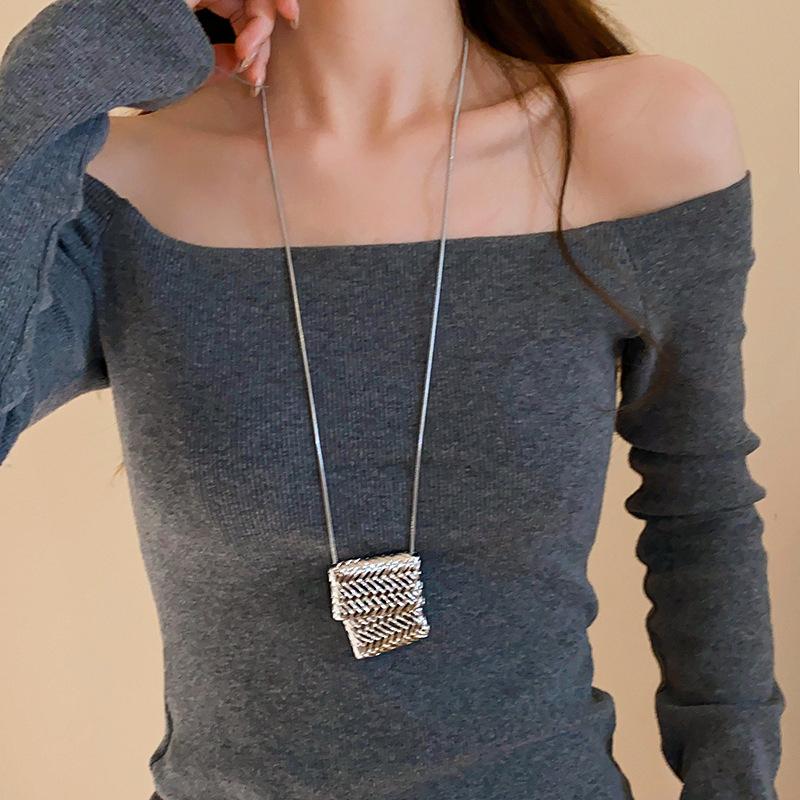 Тканая сумка кулон длинное ожерелье для женщин девочек ниша личность уникальное универсальное ожерелье свитер цепочка подарки