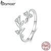 925 Sterling Silver Double Leaf Wrap Rings for Women Dainty Zircon Adjustable Hypoallergenic Ring Gift for Girls