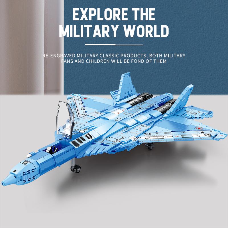 Нетоксичные 1365 деталей Строительные блоки Истребитель Су-57 Стелс Модель Самолета ВВС России Кирпичики Игрушки Настольный Дисплей Детские Игрушки Подарки для Детей