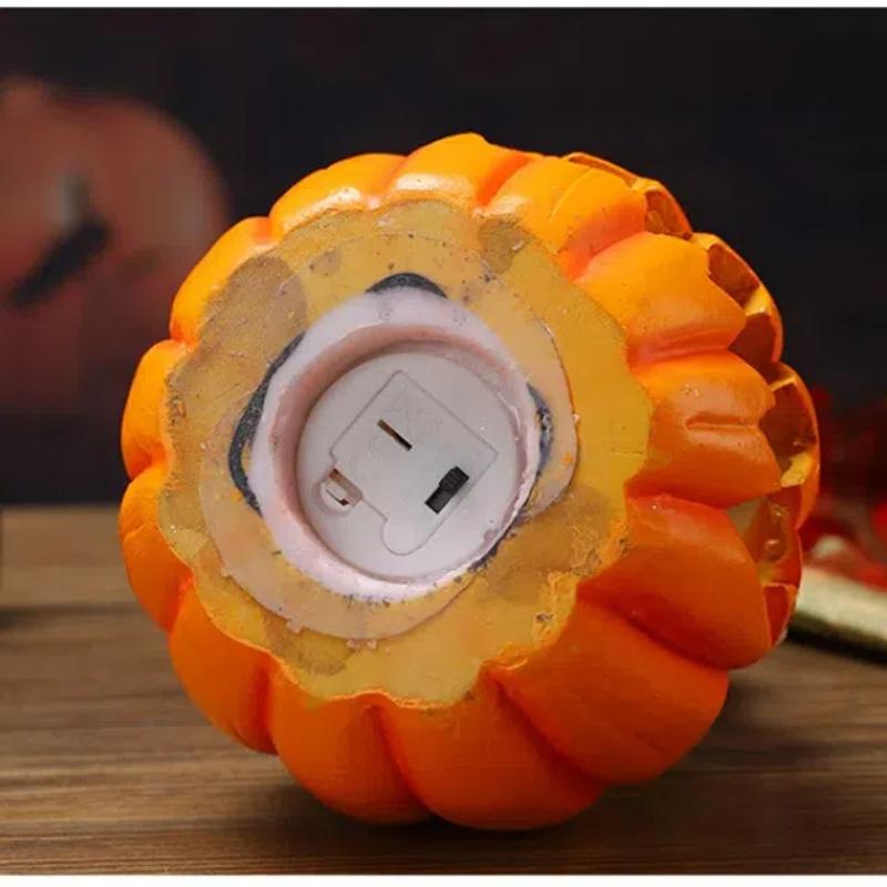 Halloween Pumpkin Skeleton Figurine Spooky Ghost Festival Skull with LED Lights Resin Crafts Sculpture Home Office Desktop