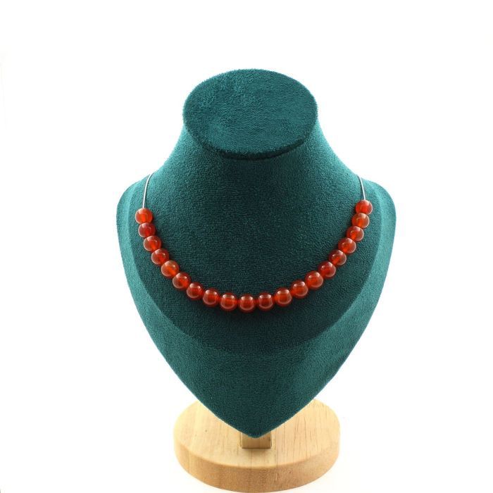 Stones and Minerals. Necklace 20 Beads Uruguayan Carnelian Quality 5A 8 Mm. Steel Chain Necklace Women, Men. Custom Size