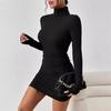Sexy Mini Dress For Women Autumn Black Solid Turtleneck Long Sleeves Sheath Dress Club Elegant Bodycon Party Dresses Female