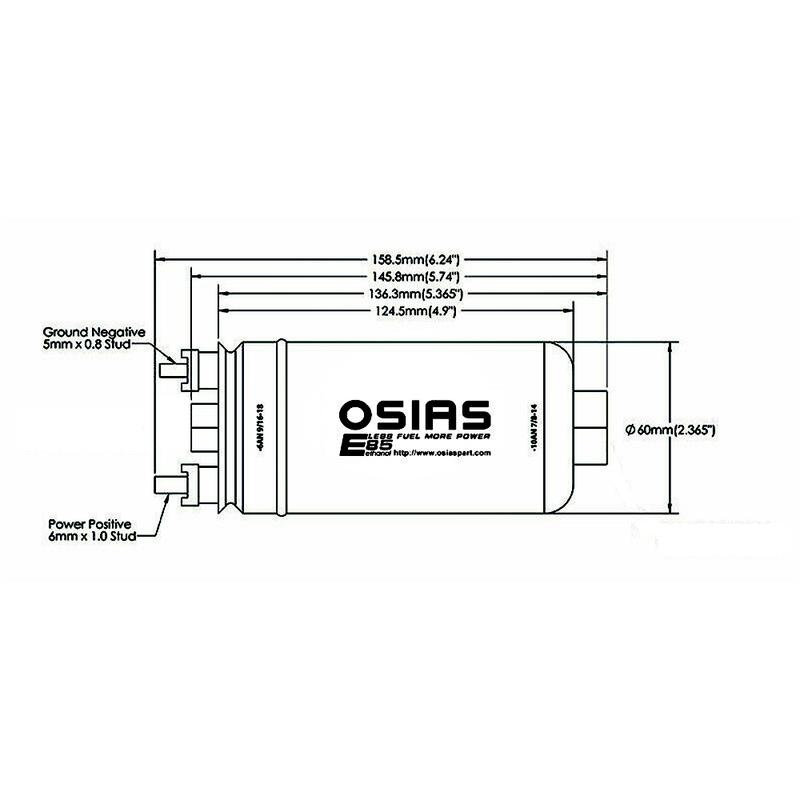 OSIAS 380LPH Inline External Fuel Pump 10AN Inlet + 8AN Outlet 044 Check Vavle Carbon brush and Carbon Commutator made,E85 Fit