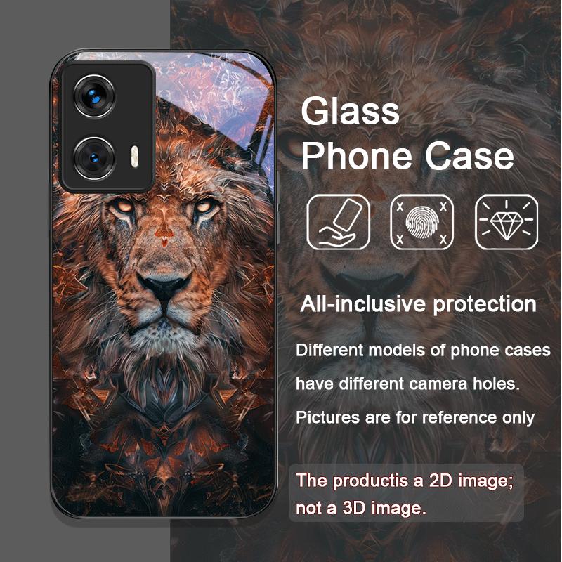Роскошный чехол из закаленного стекла с рисунком льва для Motorola Moto Edge 50 Fusion 40 Neo 30 Pro G85 G84 G75 G55 G54 Задние крышки