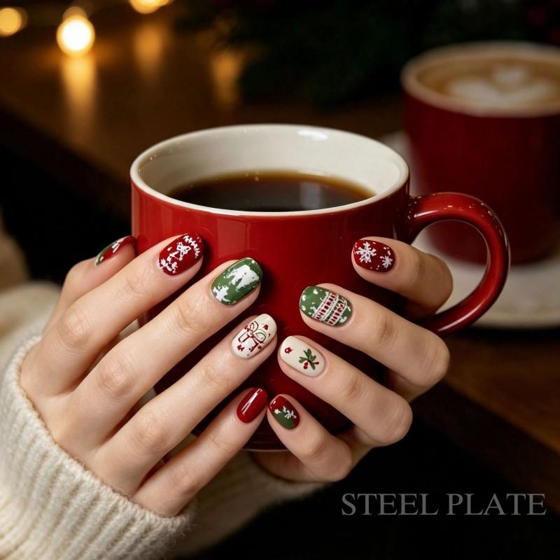 Christmas Nail Art Stamping Plates Set 9pcs Snowflake Elk Tree Design Salon Use