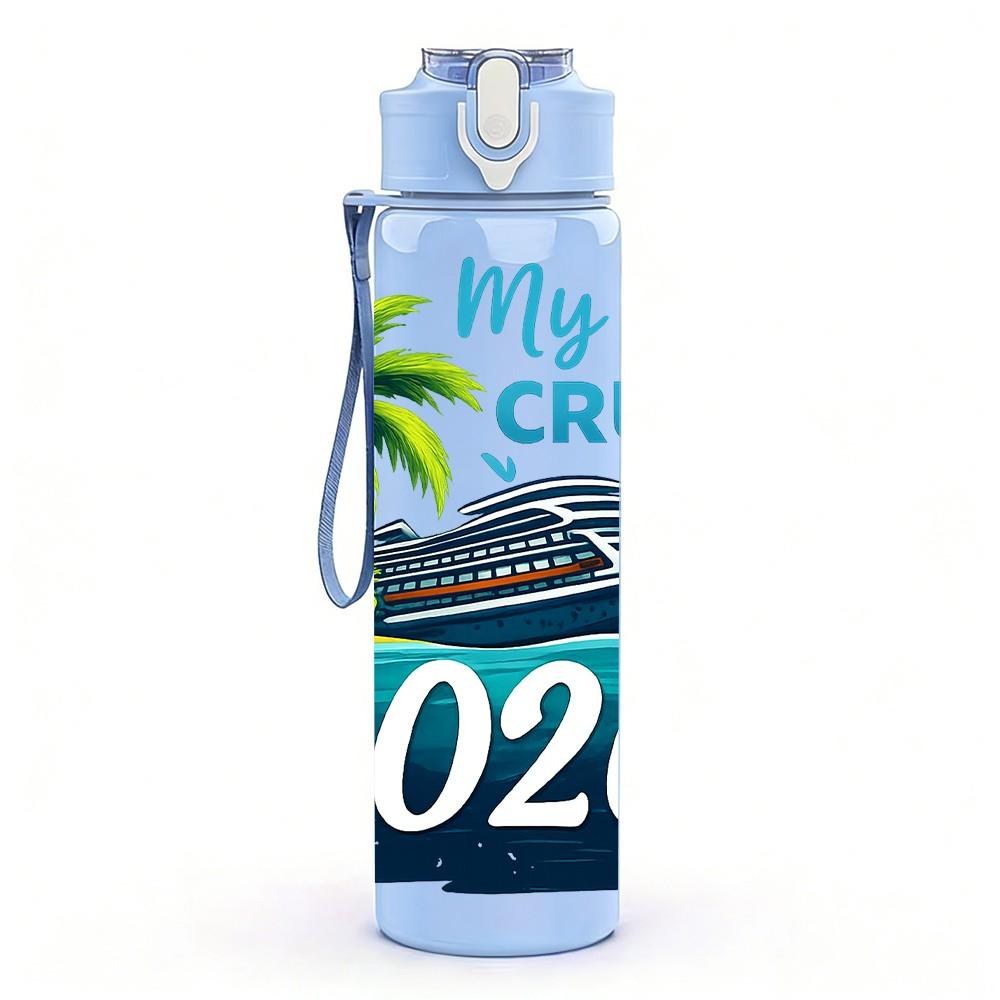 1PC First Cruise Palm Ship Quote 750ml Color Plastic Sports Water Bottle Leakproof Flip Straw Lid Suitable for Sports Office Home Use