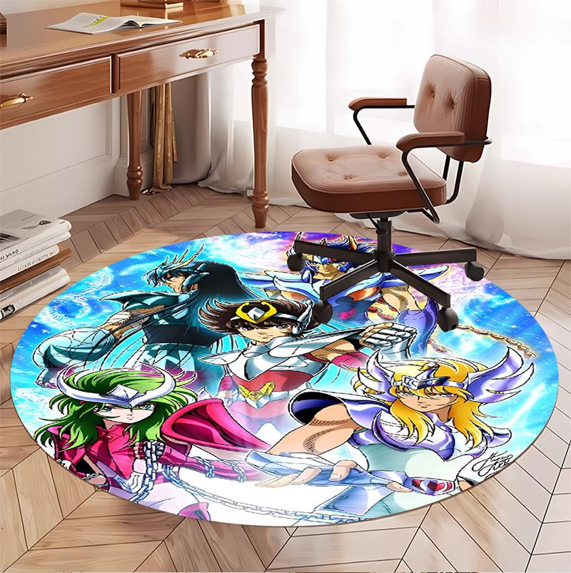 Saint Seiya Pattern Round Rug, Indoor/Outdoor Mat, for Picnic, Gameroom, Bedroom, Office, Living Room, Home Decor Carpet, Birthday Gift