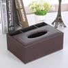 Коричневая кожаная коробка для салфеток с органайзером