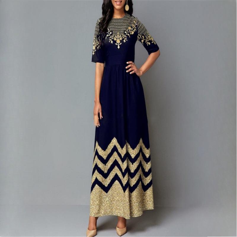 Женские элегантные винтажные платья с длинным рукавом и принтом, с круглым вырезом