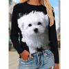 Women's T Shirt Tee Dog Print Daily Weekend Fashion Long Sleeve Round Neck Black Spring &  Fall