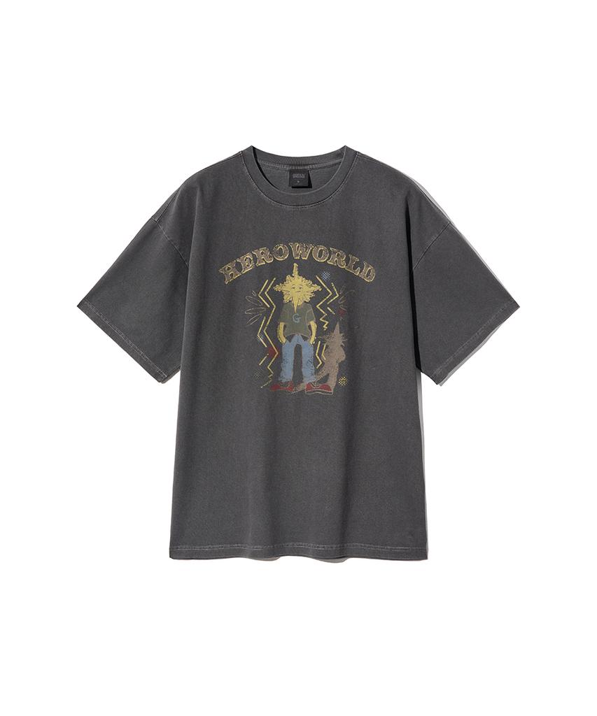 GAKKAI UNIONS Hero World Pigment Short Sleeve T-Shirt Charcoal