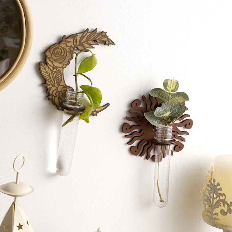 1Pc Wooden Wall Hanging INS Hydroponic Vase Farmhouse Decoration Hollow Wooden Frame Simplicity Home Furnishing Wall Decoration