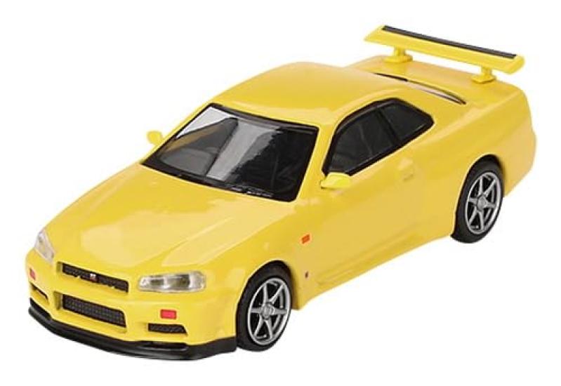 MINI GT Nissan Skyline R34 Lighting Yellow Finished Product 1/64 GT-R V-Spec (Right-Hand Drive)