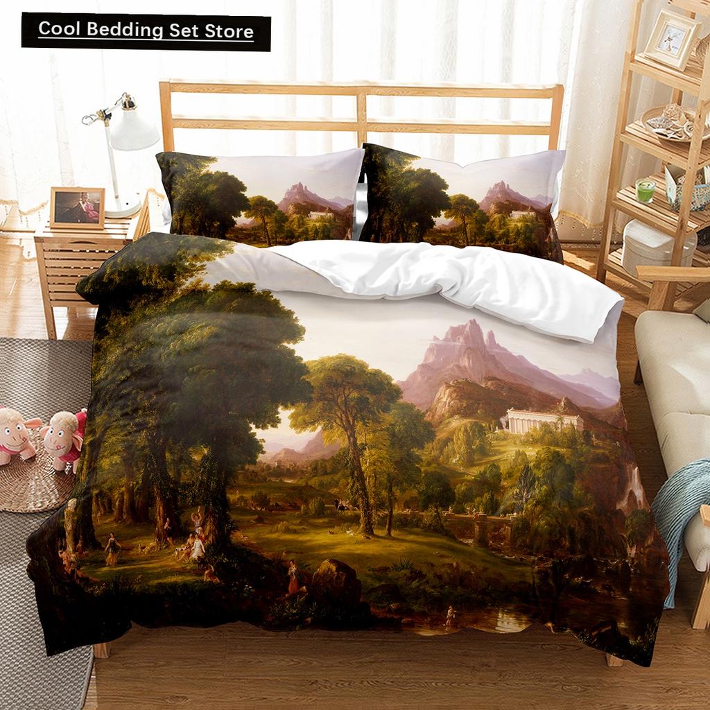 Oil Painting Landscape King Queen Duvet Cover Eiffel Tower Bedding Set Natural Scenery Quilt Cover Polyester Comforter Cover