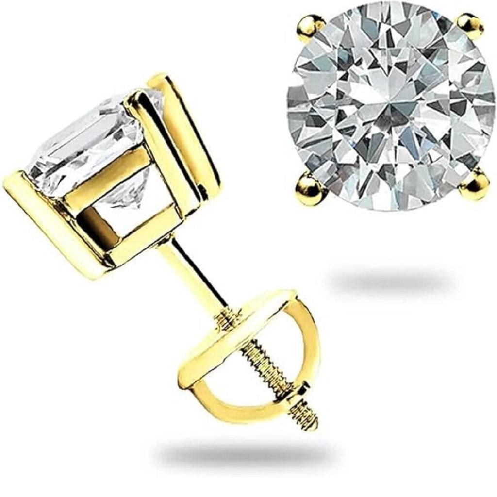 Ювелирные изделия Prim 1.0 Ct Круглые лабораторные бриллианты Серьги-гвоздики из 14-каратного желтого золота с завинчивающейся оправой Подарочные