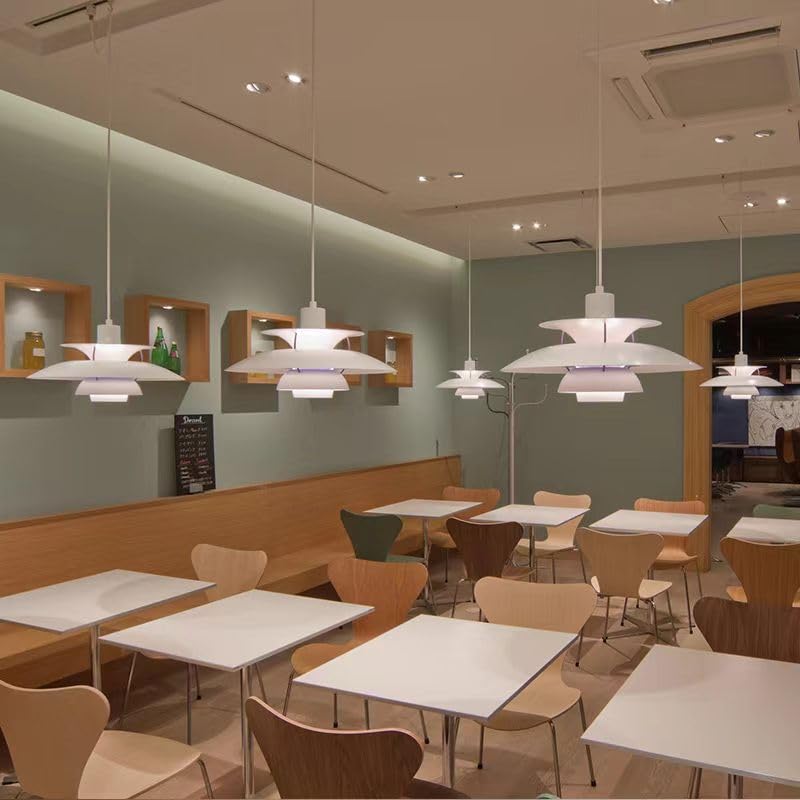 Oobaa PH5 Chandelier, UFO Chandelier, Nordic Style, E27 Bulb, Aluminum Lamp Cover, 30cm (White)