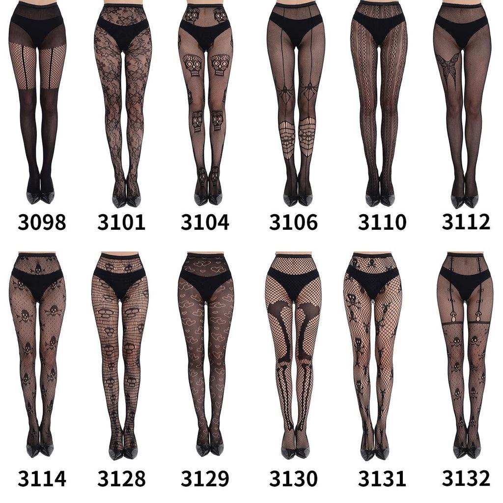 Halloween 2024 Black & White Rose Cross One-Piece Pantyhose - European & American Style