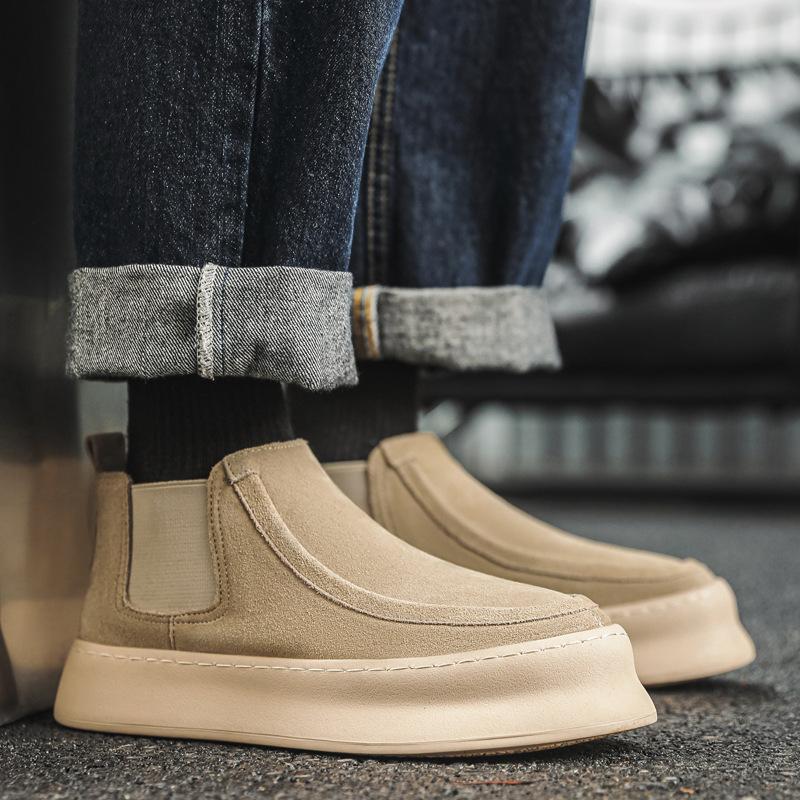 2024 New Men's Thick Baseplate Shoes Casual Fashion Trend Cowhide Sports Shoes Youth Versatile Men's Shoes 1202-J