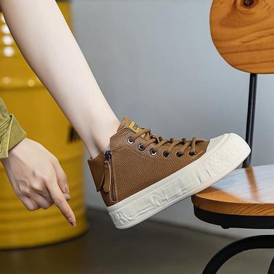 Осенние кожаные высокие ботильоны с круглым носком, винтажные ботильоны, женские туфли больших размеров