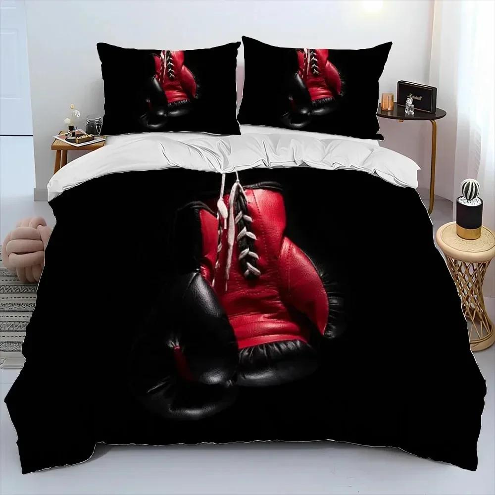 3PCS Bedding Set Red Boxing Gloves Boxer Fight Bedding Set,Duvet Cover Bed Set Quilt Cover Pillowcase,King Queen Size Adult